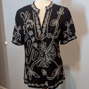 Lauren Michelle Embellished Blk Tunic Sz L